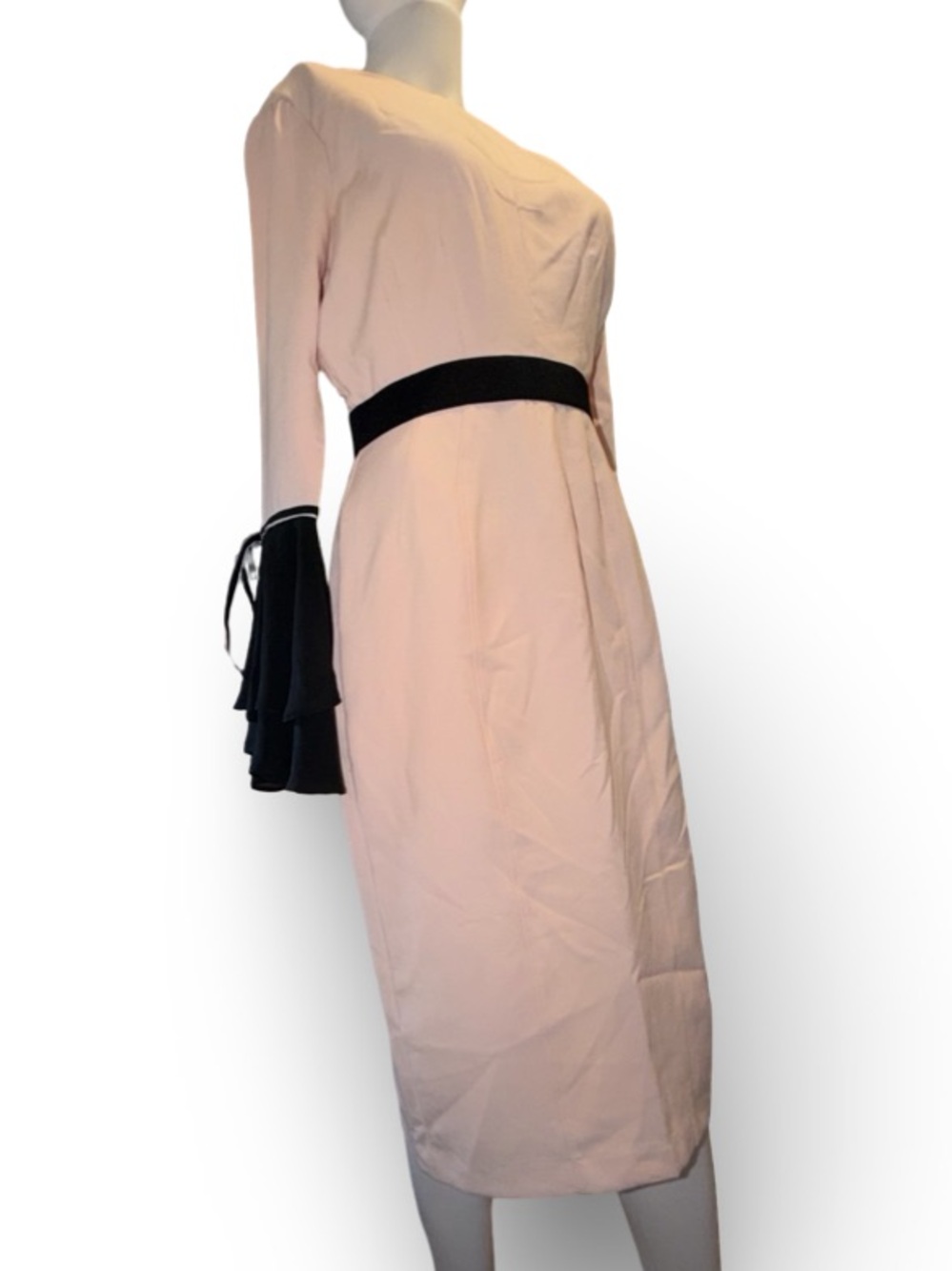 Eva Mendes Collection Blush Pink Black Bell Sleeve Sheath Midi Dress Size 0